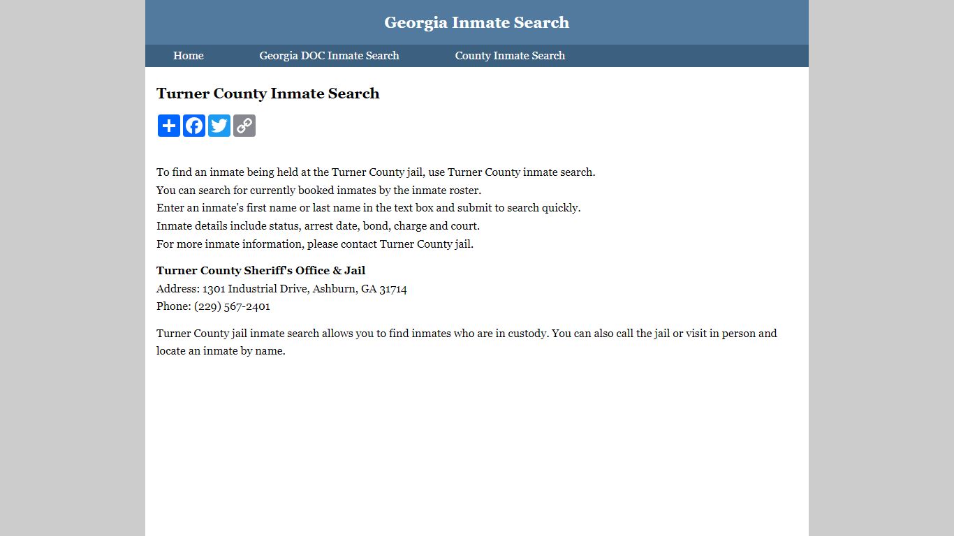 Turner County Inmate Search